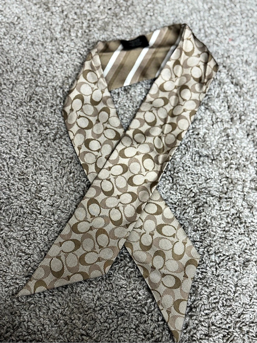 Coach Print 100% Silk Skinny Scarf Brown & White